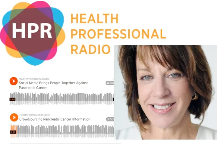 Collage of Health Professional Radio logo and photo of Let's Win founder Anne Glauber