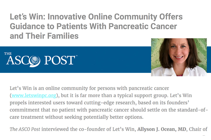 Collage of photo of Dr. Allyson Ocean and ASCO Post logo and text from a story about Let's Win