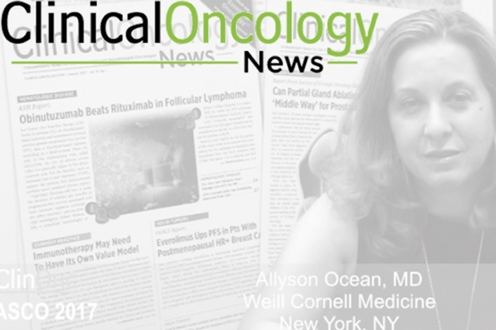Collage of Clinical Oncology News logo, photo of Dr. Allyson Ocean, and magazines