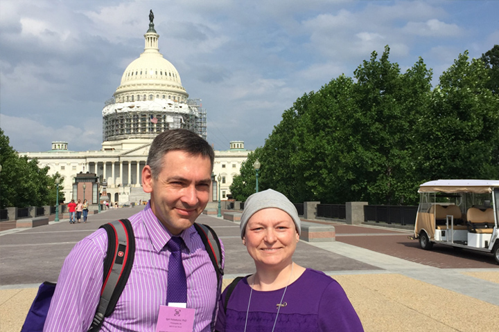 Dr. Igor Astsatsurov and pancreatic cancer patient Melissa Kartasevich at the Capitol in Washington, DC