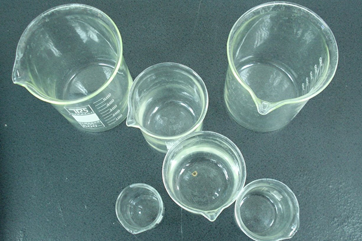 Clear glass beakers from above