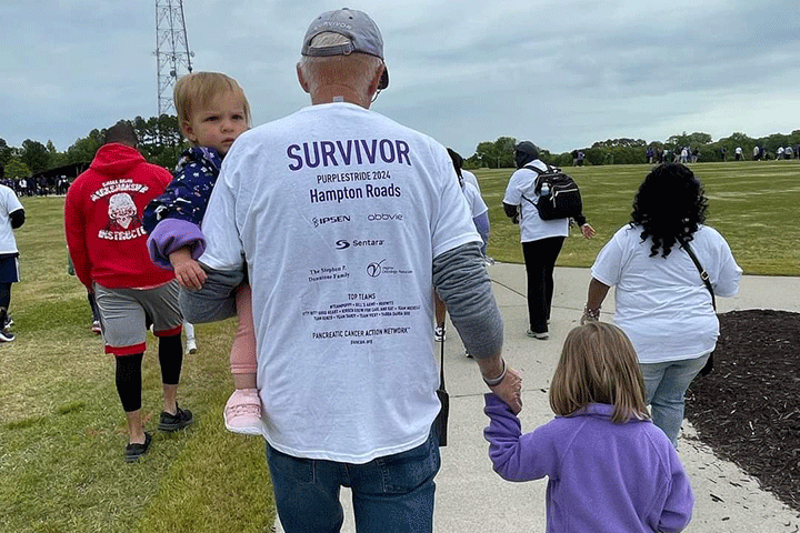 long-term survivor John O'Grady at Purple Stride 2024