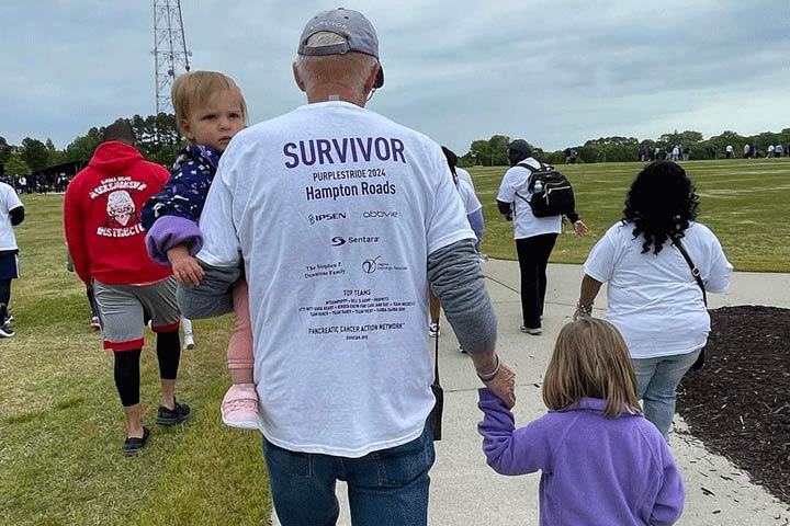 long-term survivor John O'Grady at Purple Stride 2024